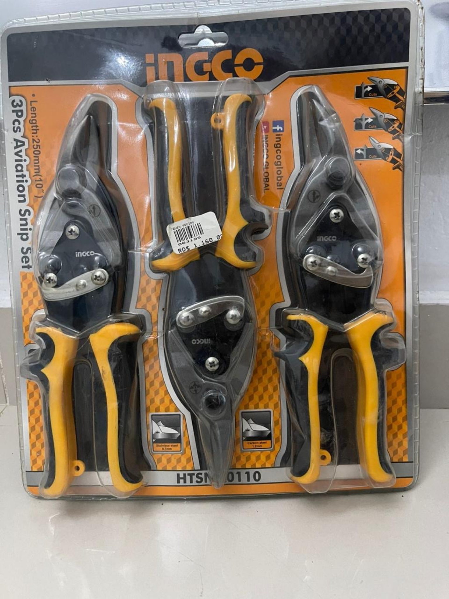 Tijeras de Corte Profesional INGCO 3 Piezas (Metal / Aviación)